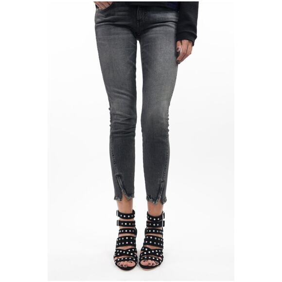 AMO Twist Zip Jeans Womens Size 26 Smoked Black Denim Mid Rise Cropped Skinny - Picture 2 of 15